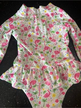 Flap Happy White Long-Sleeve Flamingo Print One-Piece